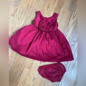 Janie and Jack Burgundy Flower Taffeta Dress with Bloomers